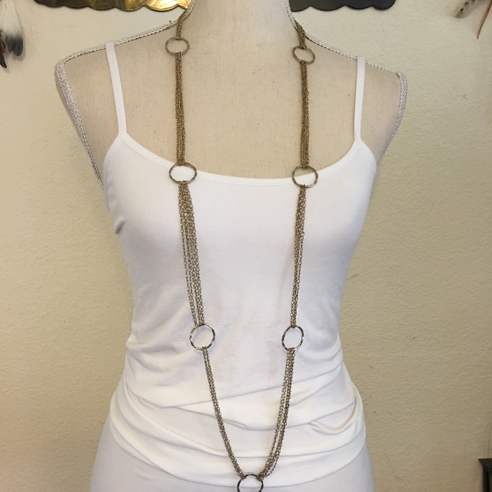 Vintage multi strand gold tone chain necklace